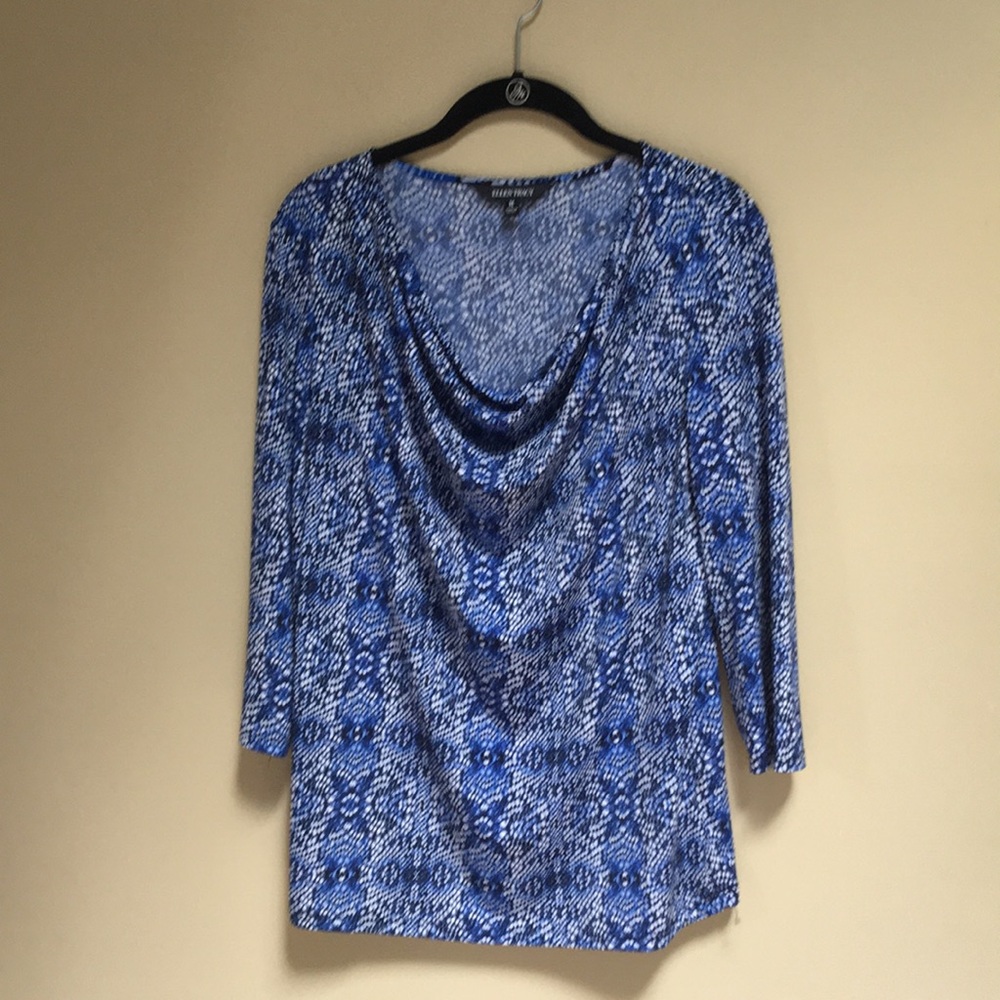 Ellen Tracy Blue Snakeskin Print Top Size M - Picture 1 of 4